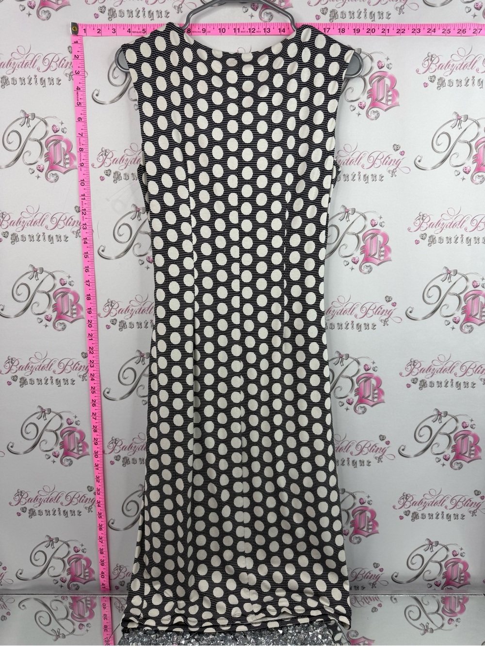 Planet dress dotted Sleeveless Black and White Polka Dot Cowl Midi Dress - Picture 2 of 10